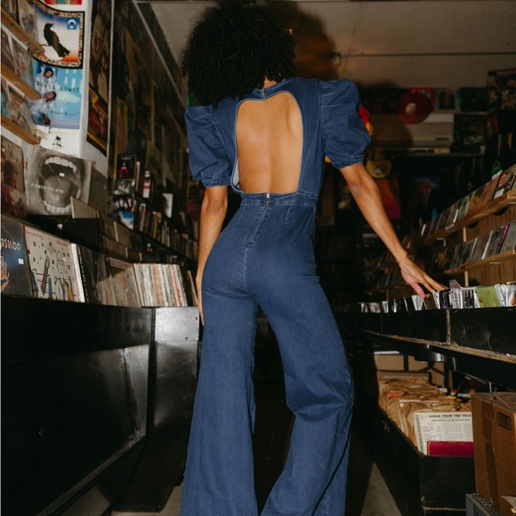 Pants - One piece Denim jumpsuit with open back